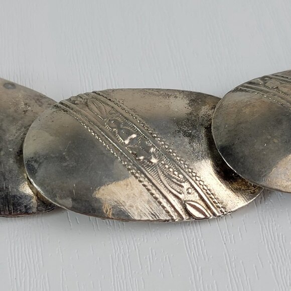 Antique Elgin American Etched Silver Plat Oval Link Necklace Statement 20.5 Inch - Picture 4 of 8